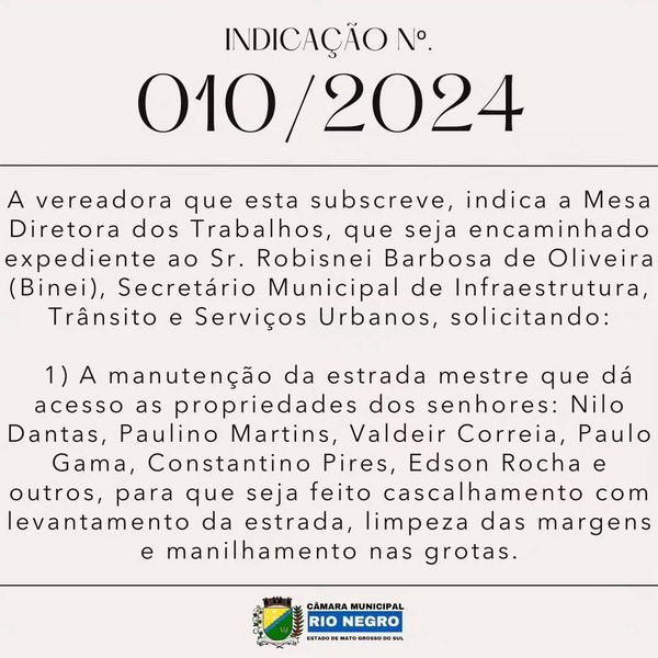 INDICAÇÃO Nº 010/2024