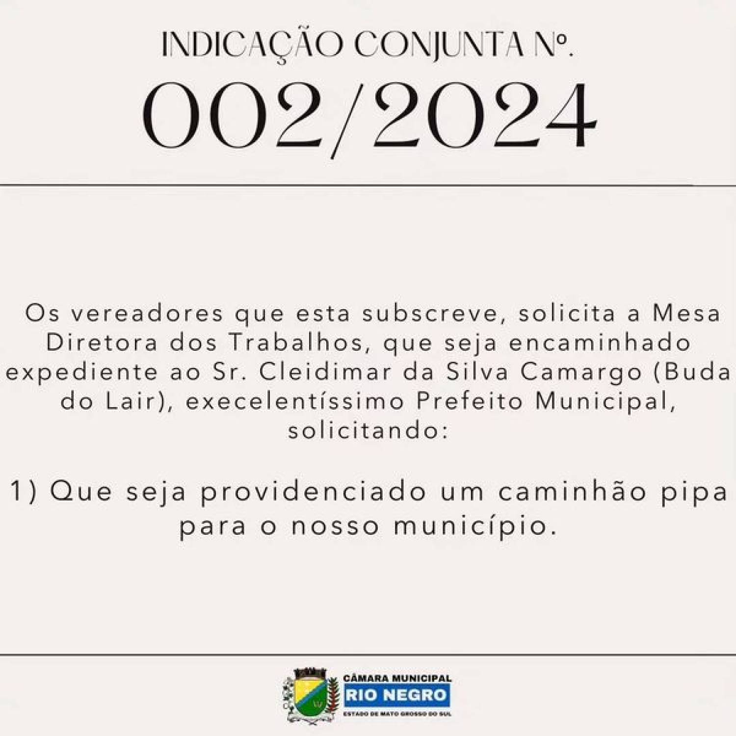 INDICAÇÃO CONJUNTA N°.  002/2024